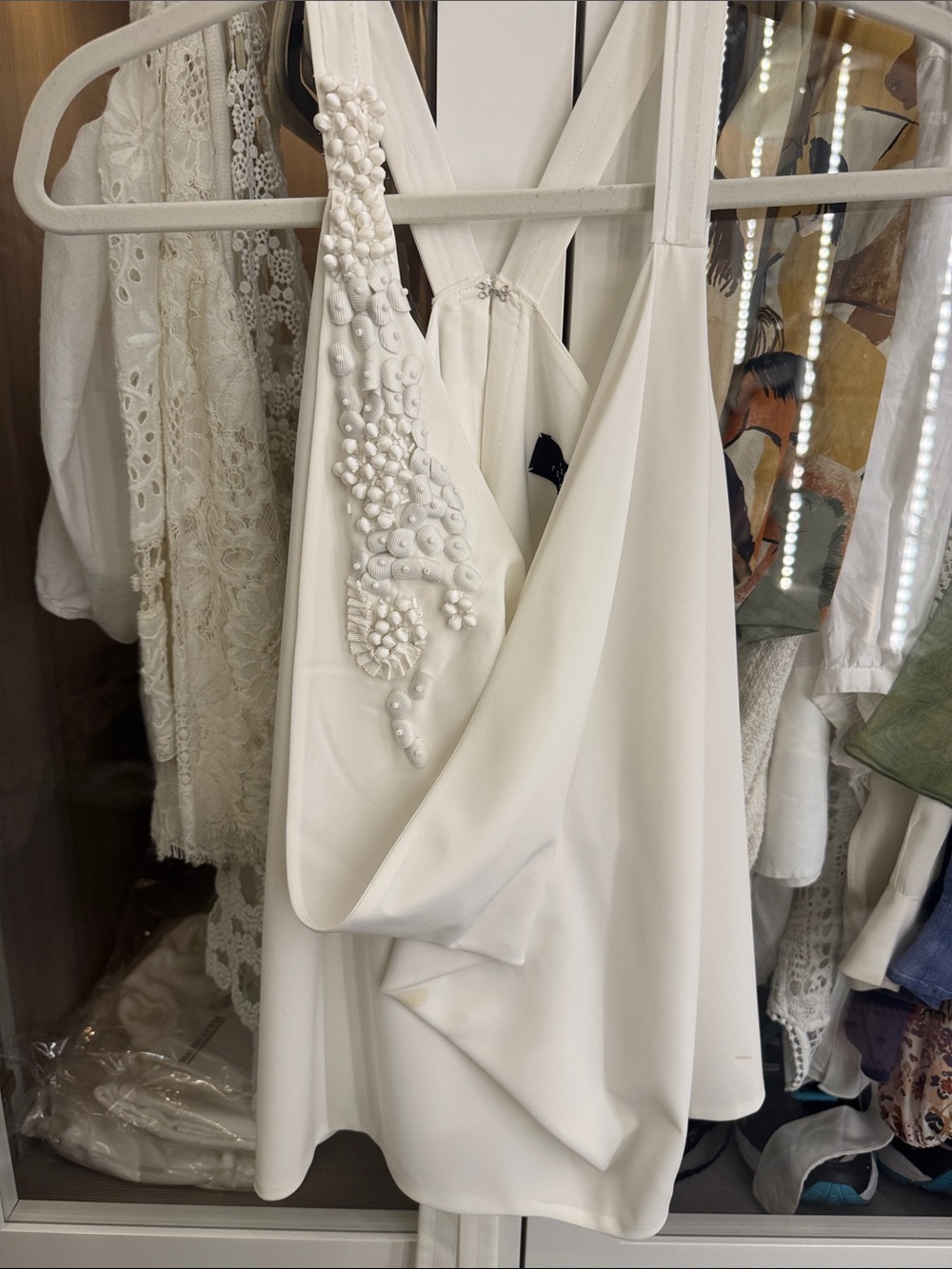 Robert Rodriguez One-Shoulder White Embellished Cocktail Dress